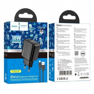 Мережевий Зарядний Пристрій Hoco CS21A 1USB QC 18W+USB to Micro М'ята упаковка