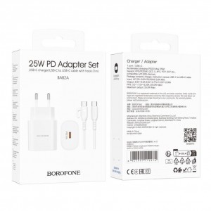 Мережевий Зарядний Пристрій Borofone BA82A 1USB-C PD/QC 25W+Type-C to Type-C М'ята упаковка