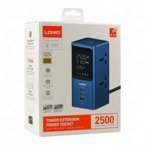 Мережевий Зарядний Пристрій LDNIO SC2 2-Sockets/1USB/2USB-C GAN 45W Led Display