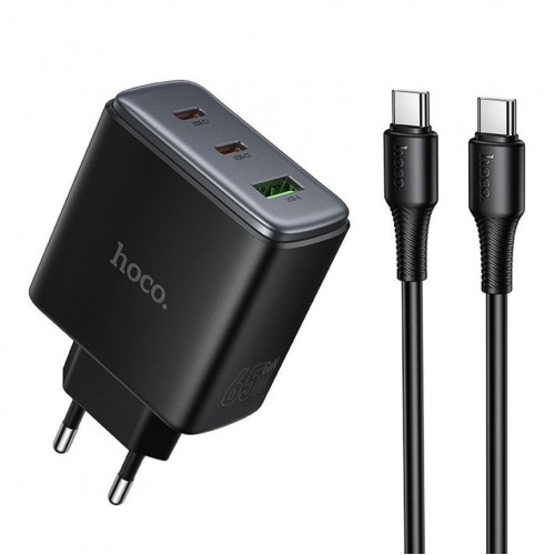 Мережевий Зарядний Пристрій Hoco C160A 2USB-C/1USB QC/PD65W+Type-C to Type-C