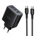 Мережевий Зарядний Пристрій Hoco C160A 2USB-C/1USB QC/PD65W+Type-C to Type-C