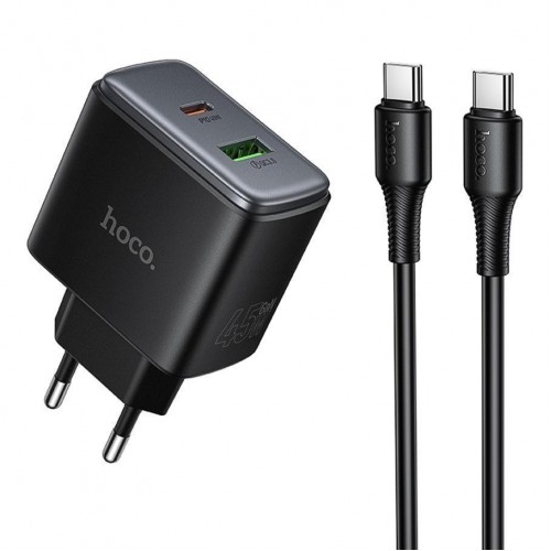 Мережевий Зарядний Пристрій Hoco C158A 1USB-C/1USB QC/PD45W GAN+Type-C to Type-C