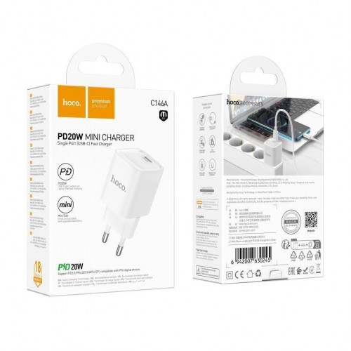 Мережевий Зарядний Пристрій Hoco C146A 1USB-C PD/QC 20W М'ята упаковка