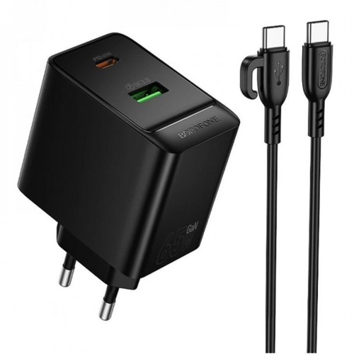 Мережевий Зарядний Пристрій Borofone BAS17A 1USB-C/1USB PD/QC 65W GAN+Type-C to Type-C