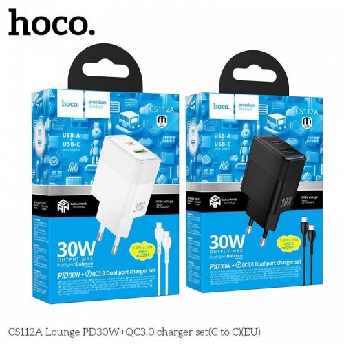 Сетевое Зарядное Устройство Hoco CS112A 1USB/1USB-C QC/PD 30W+Type-C to Type-C