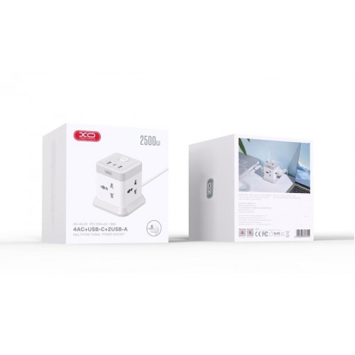 Мережевий Подовжувач XO WL20 Square 2USB-A / 1USB-C / 4-Sockets QC/PD20W 2m М'ят.упак.