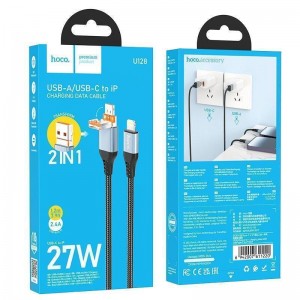 Кабель USB Hoco U128 2in1 2.4A/PD27W USB/Type-C to Lightning 1.2m