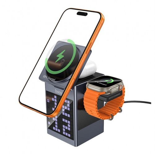 Бездротовий Зарядний Пристрій Hoco DWQ04 5in1 15W(Pixel Display/Clock/BT Speaker 5W) IP Version