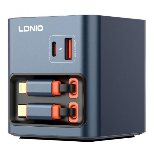Мережевий Зарядний Пристрій LDNIO Q16 1USB-A/1USB-C GAN 100W+Type-C/IP 0.8m