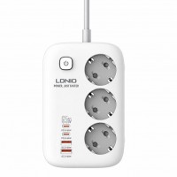 Мережевий Подовжувач LDNIO SE3436 2USB-A / 2USB-C / 3-Sockets GAN QC/PD65W 2m Мережевий Подовжувач LDNIO SE3436 2USB-A / 2USB-C / 3-Sockets GAN QC/PD65W 2m