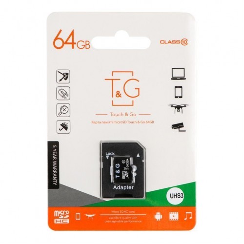 Карта Пам'яті  T&G MicroSDXC 64gb UHS-3 10 Class & Adapter