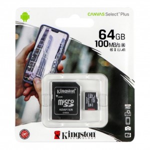Карта Пам'яті Kingston Canvas Select Plus microSDXC (UHS-1) 64gb 10 Class & Adapter