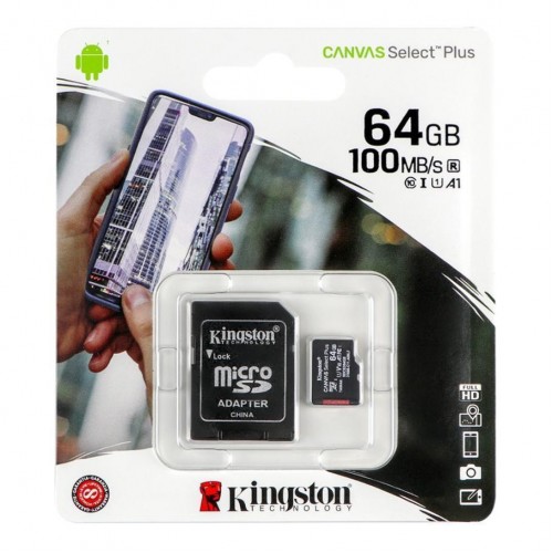 Карта Пам'яті Kingston Canvas Select Plus microSDXC (UHS-1) 64gb 10 Class & Adapter
