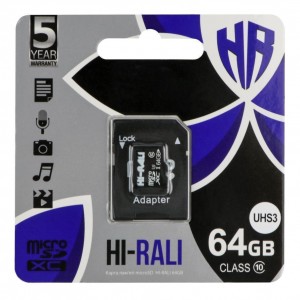 Карта Пам'яті  Hi-Rali MicroSDXC 64gb UHS-3 10 Class & Adapter