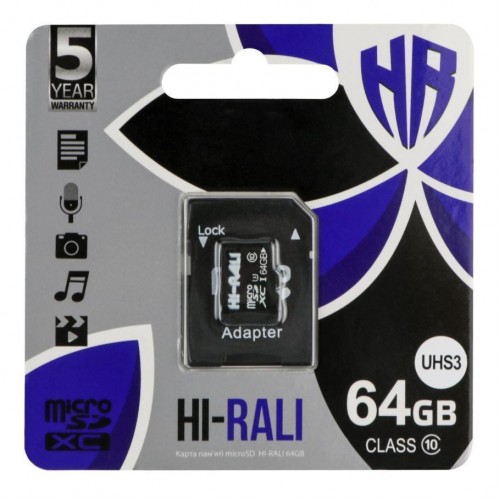 Карта Пам'яті  Hi-Rali MicroSDXC 64gb UHS-3 10 Class & Adapter