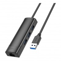 Хаб USB Hoco HB42 4-in-1 (USB to USB3.0*3+RJ45 1Gbps) (L=1.2M)