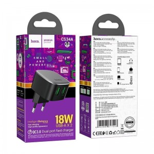 Мережевий Зарядний Пристрій Hoco CS34A 2USB QC 18W