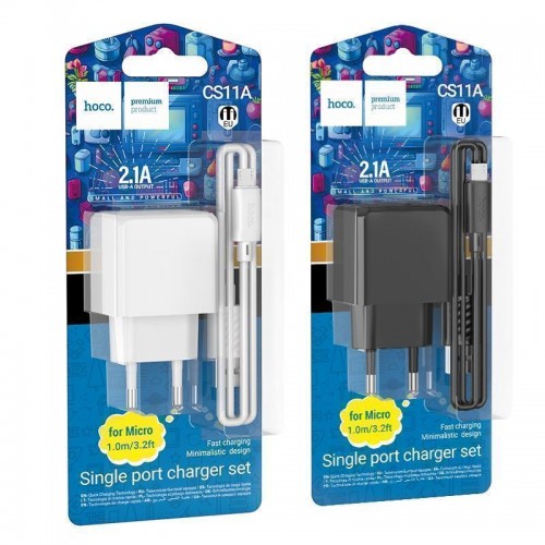 Мережевий Зарядний Пристрій Hoco CS11A 1USB 2.1A+USB to Micro