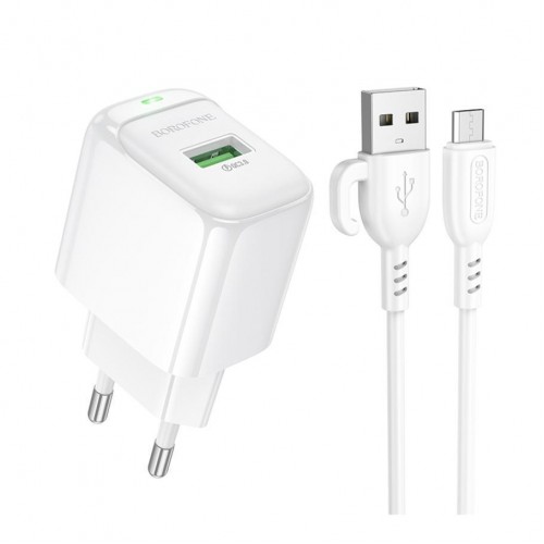 Мережевий Зарядний Пристрій Borofone BAS42A 1USB QC3.0 18W+USB to Micro