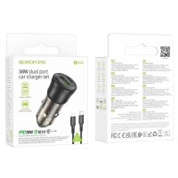 Автомобільний Зарядний Пристрій Borofone BZ25 1USB/1USB-C QC/PD38W+Type-C to Lightning