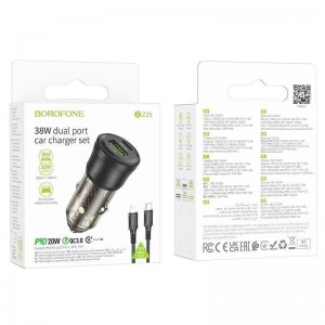Автомобільний Зарядний Пристрій Borofone BZ25 1USB/1USB-C QC/PD38W+Type-C to Lightning Автомобільний Зарядний Пристрій Borofone BZ25 1USB/1USB-C QC/PD38W+Type-C to Lightning