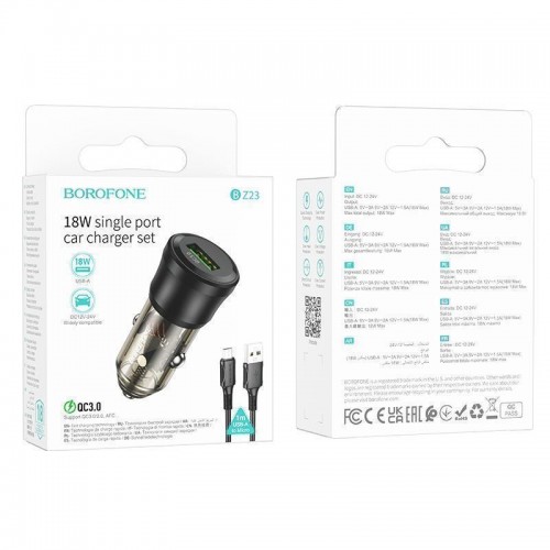 Автомобільний Зарядний Пристрій Borofone BZ23 1USB QC18W+Micro