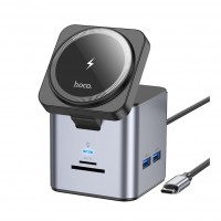 Хаб USB Hoco HB49 Type-C to HDTV+PD100W+USB3.0*3+SD+TF+RJ45(1Gbps)+Wireless 15W
