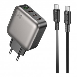Мережевий Зарядний Пристрій Borofone BAS57A 3USB-C/1USB PD/QC 67W GAN+Type-C to Type-C Мережевий Зарядний Пристрій Borofone BAS57A 3USB-C/1USB PD/QC 67W GAN+Type-C to Type-C