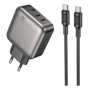 Мережевий Зарядний Пристрій Borofone BAS56A 2USB-C/1USB QC/PD 45W GAN+Type-C to Type-C Мережевий Зарядний Пристрій Borofone BAS56A 2USB-C/1USB QC/PD 45W GAN+Type-C to Type-C