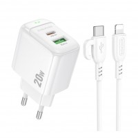 Мережевий Зарядний Пристрій Borofone BAS44A 1USB-C/1USB PD/QC 20W+Type-C to Lightning Мережевий Зарядний Пристрій Borofone BAS44A 1USB-C/1USB PD/QC 20W+Type-C to Lightning