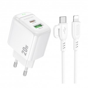 Мережевий Зарядний Пристрій Borofone BAS44A 1USB-C/1USB PD/QC 20W+Type-C to Lightning