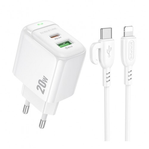 Мережевий Зарядний Пристрій Borofone BAS44A 1USB-C/1USB PD/QC 20W+Type-C to Lightning