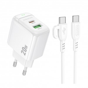 Мережевий Зарядний Пристрій Borofone BAS44A 1USB-C/1USB PD/QC 20W+Type-C to Type-C Мережевий Зарядний Пристрій Borofone BAS44A 1USB-C/1USB PD/QC 20W+Type-C to Type-C