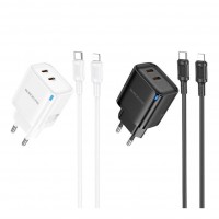 Мережевий Зарядний Пристрій Borofone BA85A 2USB-C PD/QC 35W+Type-C to Lightning