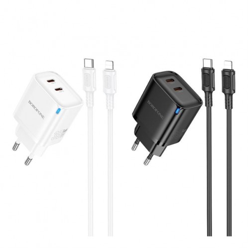 Мережевий Зарядний Пристрій Borofone BA85A 2USB-C PD/QC 35W+Type-C to Lightning