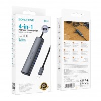 Хаб USB Borofone DH12 4-в-1 Type-C to USB3.0*4(L=0.2M) Хаб USB Borofone DH12 4-в-1 Type-C to USB3.0*4(L=0.2M)