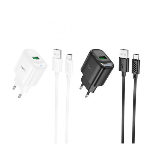Мережевий Зарядний Пристрій Hoco C140A 1USB QC 18W+USB to Type-C