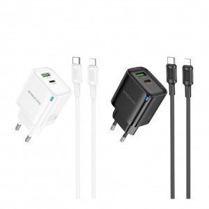 Мережевий Зарядний Пристрій Borofone BA83A 1USB-C/1USB PD/QC 20W+Type-C to Lightning