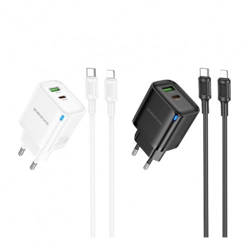 Мережевий Зарядний Пристрій Borofone BA83A 1USB-C/1USB PD/QC 20W+Type-C to Lightning