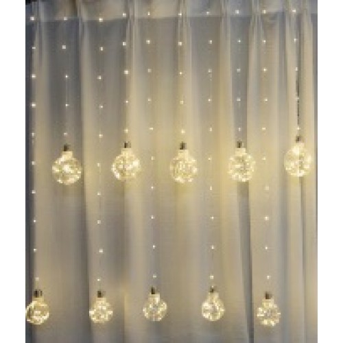 Гирлянда RD-9015 Штора 200LED 10 шариков по 8 см, подвешенных под ними, шириной 3m (контрол.220V) с хвост. заглушкой, Цвет ламп-Микс (24 шт