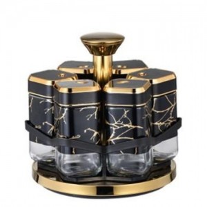 АРХИВ НЕТУ Органайзер для специй (BSJ2509-1) (6 банок) BLACK-GOLD [108] (18 шт/ящ)