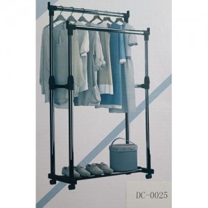 БЕЗ КОРОБКИ Вешалка-полка для одежды и обуви Double Pole DC-0025 (С колёсами, металл+пластик, телескоп.) (В1550/Ш750/Г35мм) [403] (10 шт/ящ)