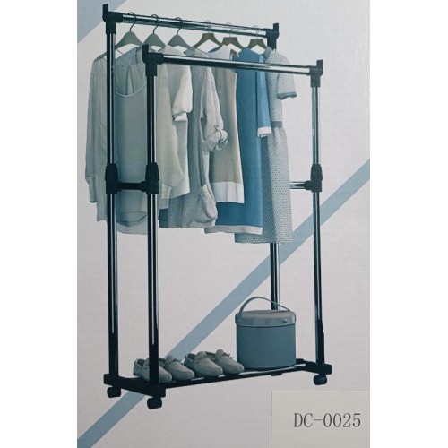 БЕЗ КОРОБКИ Вешалка-полка для одежды и обуви Double Pole DC-0025 (С колёсами, металл+пластик, телескоп.) (В1550/Ш750/Г35мм) [403] (10 шт/ящ)