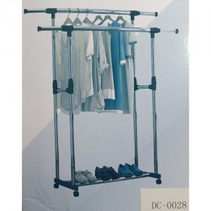 БЕЗ КОРОБКИ Вешалка-полка для одежды и обуви Double Pole DC-0028 (С колёсами, металл+пластик, телескоп.) (В1550/Ш750/Г35мм) [403] (10 шт/ящ) @