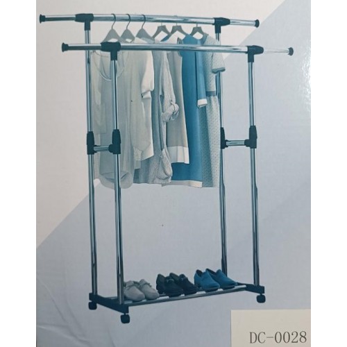 БЕЗ КОРОБКИ Вешалка-полка для одежды и обуви Double Pole DC-0028 (С колёсами, металл+пластик, телескоп.) (В1550/Ш750/Г35мм) [403] (10 шт/ящ) @