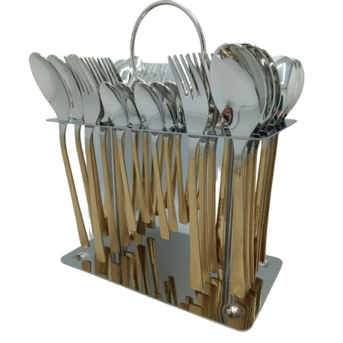 Набор столовых приборов CUTLERY SET CD-01 (Ложки, вилки) (12 персон/36 предм.) (Хром (чистый) + Золото (рифление)) // [403] (12 шт/ящ)