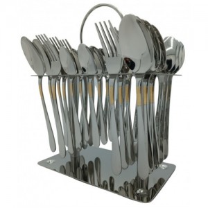 Набор столовых приборов CUTLERY SET CD-02 (Ложки, вилки) (12 персон/36 предм.) (Хром (чистый) + Золото (полоски)) // [403] (12 шт/ящ)