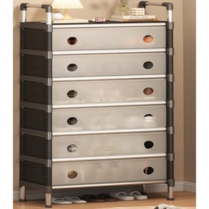 Полка/шкаф для обуви (SKLM-34) (SLXJ 6207HB) (Бело-чёрная) (металл+пластик) (Г280/В1400/Ш630) // [108] (12 шт/ящ)