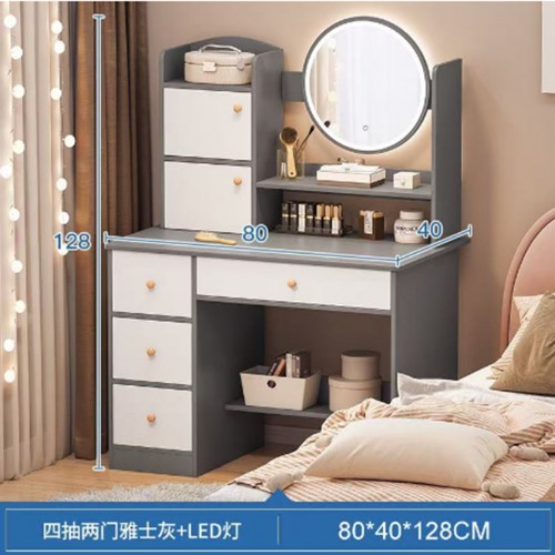 Стол (STL-MD 72) (Серо-белый, макияжный с круглым LED зеркалом) (Г40/Ш80/В128) // [309] (1 шт/ящ)