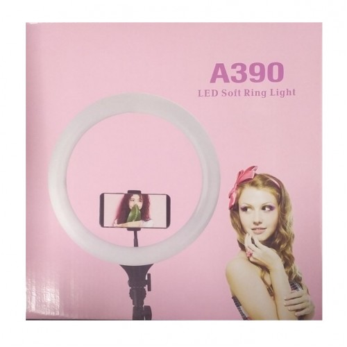 Кольцевая LED лампа A390 (1 крепл.тел.) (пульт) (упр.на проводе) (220V) (39см) (301-330) (10)